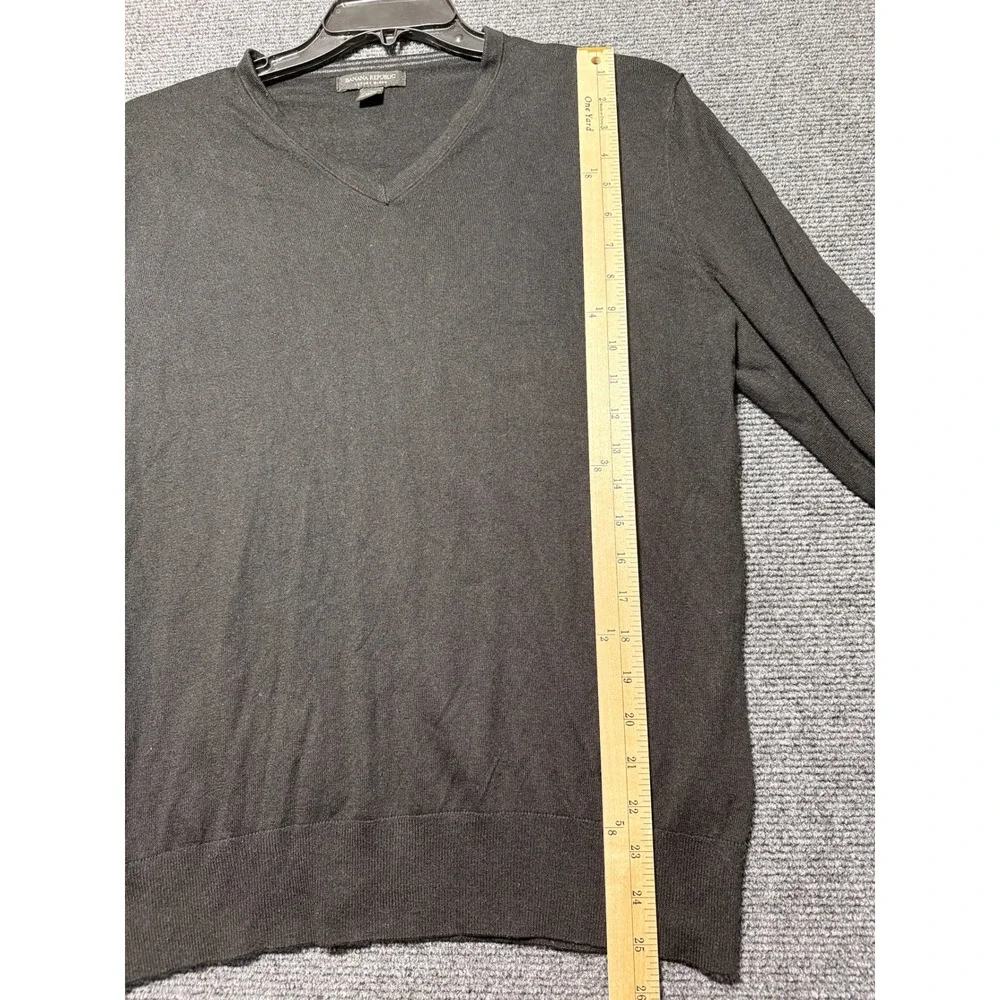 Banana Republic Sweater Mens Large Black Excellent‎ Silk Cotton Cashmere V-Neck
